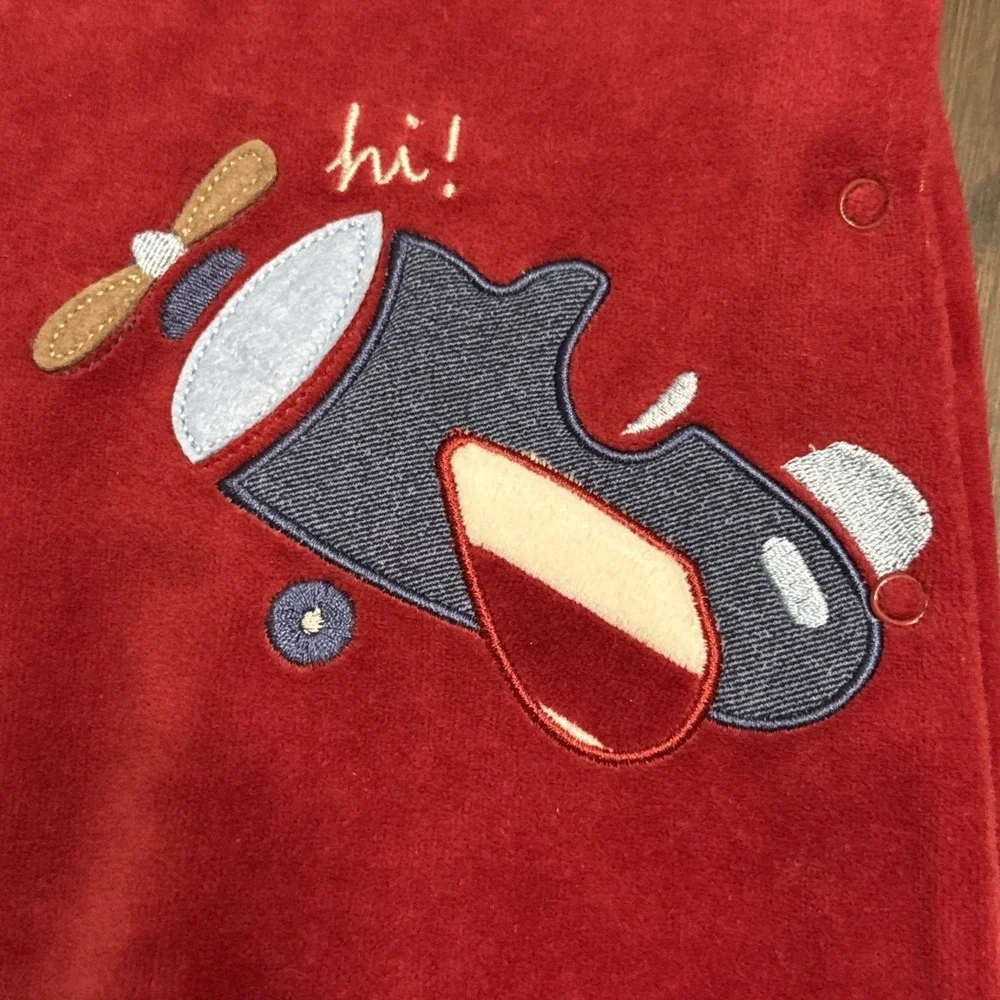 NWT Mayoral Velvet Newborn Sz 4-6 Months Red Burgundy Airplane Footed‎ Sleeper